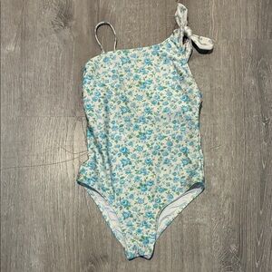 Girls One-Shoulder Floral Swim Suit - Blue